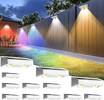 SOLPEX Solar Fence Lights Outdoor, 9 Fixed Colors  Color Changing Fence Solar Lights Outdoor Waterproof IP65, LED Deck Lighting for Backyard Wall Step Patio Railing Pool Porch (12 Pack)
