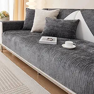 vctops Soft Chenille Sofa Couch Cover Solid Color Striped Weave Textured Sectional Couch Covers Washable Anti-Slip Sofa Slipcover for Dogs Pet, 1 Piece/Not All Set (Dark Grey,35"x70")