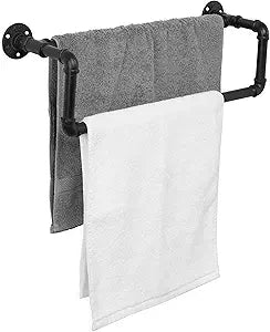MyGift Double Towel Bar for Bathroom, Wall Mounted Bath Towel Rack, Hand Towel Holder, Farmhouse Rustic Bathroom Decor, Industrial Pipe Metal Matte Black
