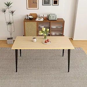 Dining Table, Wooden Tabletop & Rust-Resistant Iron Legs, Rectangular Kitchen Table for 6-8 People, Rustic Industrial Design for Dining Room, Patio (63 in Only Table)