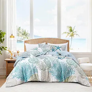 Tritard Coastal Comforter Set Twin Size 2 Piece, Soft Beach Themed Comforter, Ocean Nautical Lightweight Bedding Sets for All Seasons, (1 Reversible Comforter and 1 Pillow Sham), 68''x90'', C1