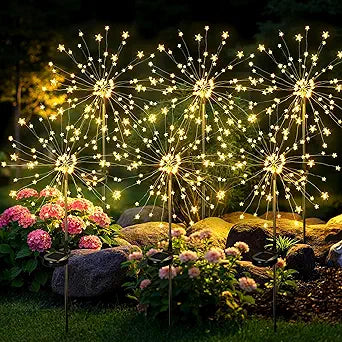 GIGALUMI Solar Lights Outdoor Garden Decor Fireworks Lights, 6 Pack Fairy Lights Outdoor Waterproof Solar Powered, Star-Shaped LED Lights for Yard Patio Pathway Walkway Decor, Warm White
