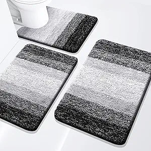 Arotive Bathroom Rugs Set 3 Piece, Extra Soft and Absorbent Bath Rugs, Machine Wash Dry Bath Mats for Bathroom, Toilet, Tub and Shower, 24x16, 30x20 and U-Shaped 24x20, Black