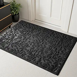 Black Leaves Outdoor Indoor Entrance Door mat, Absorbent Durable Heavy Duty Welcome Front Door Mat,Thick Natural Rubber Back,Easy Clean Entryway Mat 47x32 Inch, Low Profile