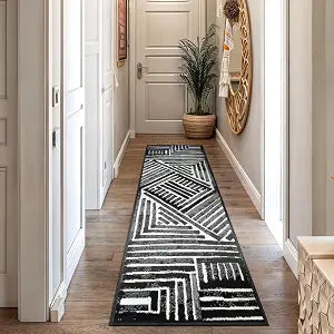 Rugshop Contemporary Stripe High Traffic Runner Rug Black 2' x 7'