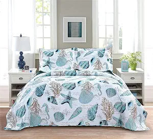 Smuge 3-Piece Coastal Bedding Set Queen Size Quilt Set