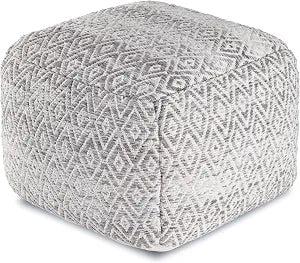 Anji Mountain Pouf Ottoman Foot Rest, Handmade Ottoman Pouf, Comfortable Foot Stool, Decorative Floor Seating for Living Room Decor, Bedroom & Home Dcor Accent - Sliver
