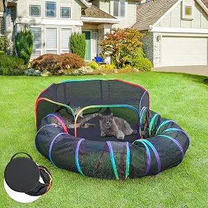 Outdoor Cat Enclosure, Portable Catio Playground with Tent & Tunnel for Cats and Small Animals, Foldable Cat Playpen Includes Storage Bag for Outside and Indoor Play, Rainbow Color