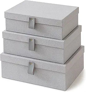 Soul & Lane Cardboard Decorative Boxes for Storage - Set of 3, Textured Set with Lids for Home Decor, Photo Storage and Memory Boxes for Keepsakes, Cloud Gray