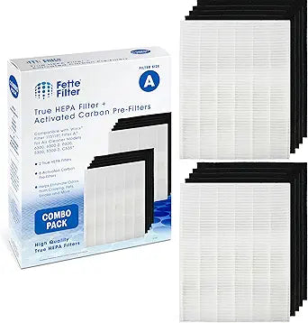 Fette Filter - 2 Filter + 8 Carbon Filter 115115 Premium HEPA H13 Filter Compatible with Winix Filter A 115115 Size 21 Plasma Wave Air Purifier AM90 P300 5300 5500 5300-2 6300-2 6300 C909 9800 C535.