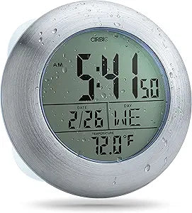 Extra Large Shower Clock with Suction Cups, Date and Temperature, Water Resistant Clock for Bathroom