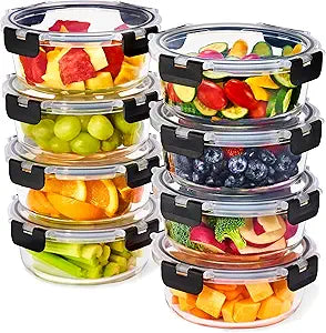 Sorbus 16pc Glass Meal Prep Containers Set  8 Round 32oz Containers with Airtight Lids  Freezer, Dishwasher, Oven Safe  Reusable Food Storage Bowls, 4 Cup Capacity for Meal Prep and Storage