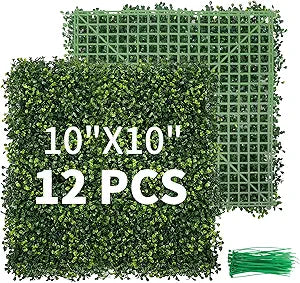 PROWORX Artificial Grass Wall Panels, 10 x 10 12 Pack 4-Layer Leaf UV-Anti Fake Boxwood Grass for Indoor Outdoor Privacy Fence Screen, Patio, Balcony, Greenery Backdrop Decor