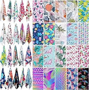Newwiee 20 Pack Oversized Beach Towels Bulk 28 x 59 Inch Microfiber Quick Dry Sand Resistant Pool Towels Set Absorbent & Lightweight Assorted Vibrant Patterns Travel Blanket for Bath, Swim, Outdoor