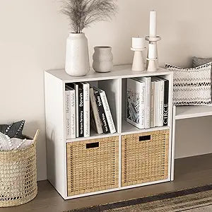 Wooden 4 Cube Storage Organizer with Closed Back Panel,White Cube Shelf Cubby Storage Organizers with Compartments for Living,Bookshelf,Organizers Easy to Install (White, 4 Cube)