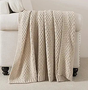 WDCOZY Chunky Cable Knit Throw Blanket Super Soft Warm Knitted Throw Blanket for Couch, Sofa, Chair, Bed Lightweight Breathable Cozy Comfortable Home Decorative Camel Tan Beige 60x80 Inches