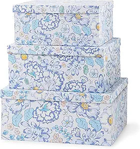 Soul & Lane Decorative Cardboard Storage Boxes For Home Dcor, Sky Meadow, Set of 3: Floral Paperboard Nesting Storage With Lids, Memory Boxes For Keepsakes And Photos, Gift Set For Presents