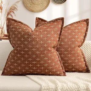 ZWJD Fall Throw Pillow Covers 26x26 Set of 2 Soft Polyester Textured Rust Pillow Covers with Stylish Flange Edge Cozy Farmhouse Throw Pillows for Couch Bed Sofa Living Room Fall Decor