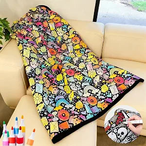 DIY Coloring Blanket, 50" X 60" Coloring Blankets for Adults, Color Your Own Blanket with 24 Colored Pens