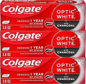 Colgate Optic White Charcoal Whitening Toothpaste, 3 Pack, 3.8 oz