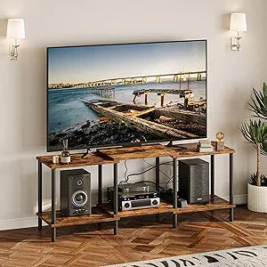 TV Stand, Entertainment Center, Industrial TV Media Console Table with Open Storage Shelves, 2 Tier TV Cabinet for Living Room, Bedroom LTS107RB