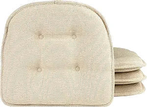 Klear Vu Omega Non-Slip Chair Cushions, Assembled in USA, U-Shaped Skid-Proof Seat Pads for Dining Room, Kitchen, Office, 15"x16" 4 Pack Slub Natural 4 Count