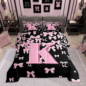 jejeloiu Girls Cute Bow Comforter Set Twin Size 3 Pcs for Kids Boys