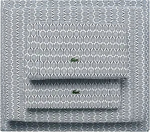 Lacoste Racquets 100% Percale Cotton 4-Piece Sheet  Cool, Crisp, Matte, and Durable, Oeko-Tex Certified  Print, Navy, Queen