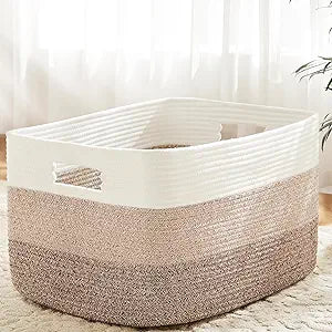 Artfeel Blanket Basket,Rectangle Woven Baskets for Storage,100L Laundry Basket for Decorative Nursery Blanket,Toys,Dirty Clothes and Magazine in Shelves,Baby Room,and Living Room