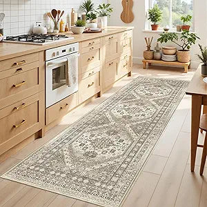 Kitchen Runner Rug Non Slip Washable 2.5x8, Soft Low Pile Entryway Rug Runners for Hallways,Carpet Runner for Living Room,Kitchen, Laundry, Bathroom(Brown,2.5'x8')