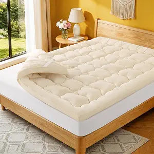 Luxury 60% Organic Wool + 40% Organic Cotton Mattress Topper, Extra Soft Wool Mattress Pad for Back Pain Relief, Plush Mattress Cover with 6"-18" Deep Pocket (Queen,60"x80")