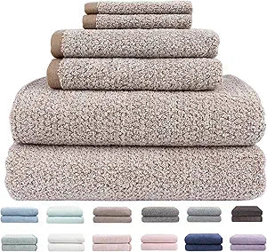 Everplush Diamond Jacquard 6 Pieces Bath Towel Set, Luxury Super Soft Oversized Towels, Highly Absorbent Diamond Jacquard Quick Dry Bath Towel for Bathroom Light Brown Towels