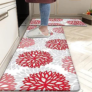 Kitchen Mats Set of 2 Cushioned Anti Fatigue Kitchen Rugs Non Slip Waterproof Kitchen Runner Memory Foam Kitchen Floor Mat Comfort Standing Mat for Sink,Office,Laundry, Red