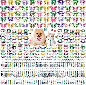 Sanwuta 300 Pcs Dog Bow Tie Collars Bulk for Dogs Adjustable Summer Spring Basic Dog Bowtie Collars for Medium Large Dogs 120 Pet Neck Ties 120 Bowties 60 Bowknot Set for Pet Grooming Accessories