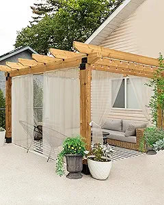 HolidayIdeas All Weather Outdoor Patio Sheer Curtains 8 Pcs 54x95 Inch Rod Pocket Sheer Outdoor Curtains for Porch, Balcony, Gazebo, Pergolas, Cabana, Linen