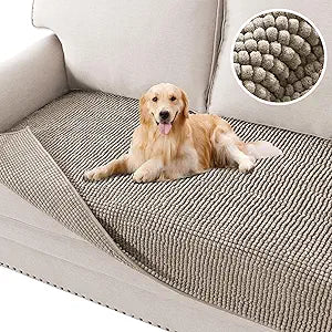 H.VERSAILTEX Plush Chenille Couch Protector Dog Bed Cover Thick Soft Loveseat Cover for 2 Cushion Couch Anti Slip Couch Cover Furniture Protector for Dog, Pet, Cat (35" x 62", Taupe)