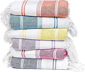 Native Fab Diamond Weave Beach Towels 6 Pack - 100% Cotton, Lightweight, Sand Free, Thin, Quick Dry, Soft, Oversized Pool Towel for Adults,Women, Men, Travel, Swim, Vacation, Gym, Camping, Multicolor