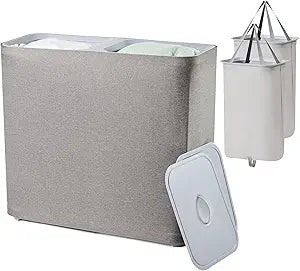 150L laundry hamper with lid, Large-sized Laundry Baskets, Portable 2 Dividers Dirty Clothes Basket with Handles, for Bedroom Laundry Room Closet Bathroom College, Grey