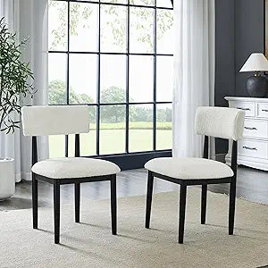 Roundhill Furniture Ellis Boucle Upholstered Dining Chairs, Set of 2, White/Matte Black