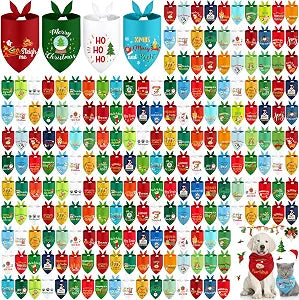 100 Pcs Christams Dog Bandana Bulk with Sayings Pet Triangle Scarf Bibs Washable Puppy Kerchief Adjustable Grooming Supplies for Small Medium Large Dog Cat Costume Accessories