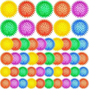 50 Pcs Squeaky Dog Toys Spikey Dog Balls Bulk for Aggressive Chewers Squeaker Ball Dog Toy Pet Spiky Fetch Toys TPR Puppy Chew Toys for Clean Teeth and Training, 2.1 Inch, 2.5 Inch, 3.5 Inch
