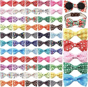 60 Pcs Paw Bone Print Dog Collar Bow Ties Bulk Dog Grooming Supplies Bowtie Accessories Puppy Bows Detachable Collar Charms for Small Medium Large Cat Pet Costume