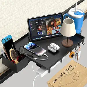 Bedside Shelf, Metal Shelf for Dorm Room Clip On Floating (Black)