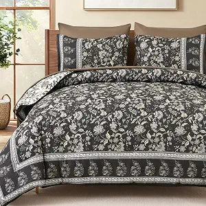 Boho Comforter Set Queen,Reversible Brown Gray Bedding Paisley 7 Piece