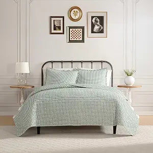 Laura Ashley - King Quilt Set, Pre-Washed Cotton Bedding with Matching Sham, Lightweight for Year Round Use, Oeko-Tex Certified (Gracies Gingham Green)