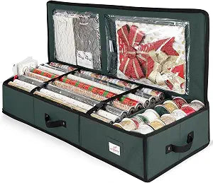 Hearth & Harbor Wrapping Paper Storage Container - Christmas Storage Bag with Interior Pockets - Gift Wrapping Organizer Storage Fits Up to 22 Rolls of 40" - Tear Proof Wrapping Paper Organizer