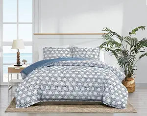 SCOUT Off Your Rocker 100% Cotton 3 Piece King Duvet Set in White and Navy, All Season, Adult Size, Oeko-TEX Certified