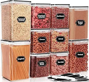 PRAKI 10 PCS Flour and Sugar Storage Container, Large Airtight Food Storage Containers with Lids, Kitchen Pantry Organizers and Storage for Sugar, Flour, Baking Supplies, BPA Free, Black