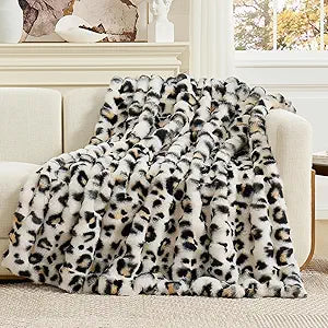 Cozy Bliss Leopard Print Faux Fur Throw Blanket for Couch, Fuzzy Soft Plush Thick Bubble Cheetah Blanket for Sofa Bedroom Living Room, 50x60 Inches