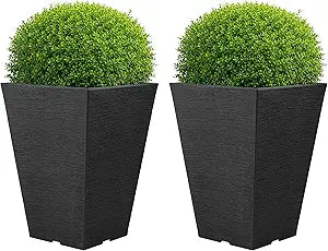 Large Outdoor Planters 2-Pack - 13.75-Inch Tall Planters for Outdoor Plants or Indoor Pots for Plants - Plastic Flower Pots for Patio, Entryway, or Front Porch Decor by Pure Garden (Gray)